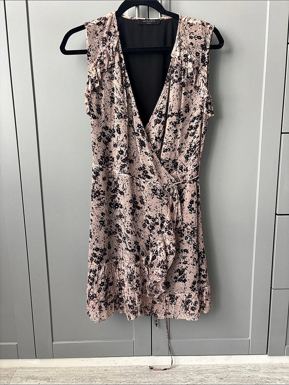 AllSaints Priya Petal Dress Floral Mini Pink & Black Size Small
